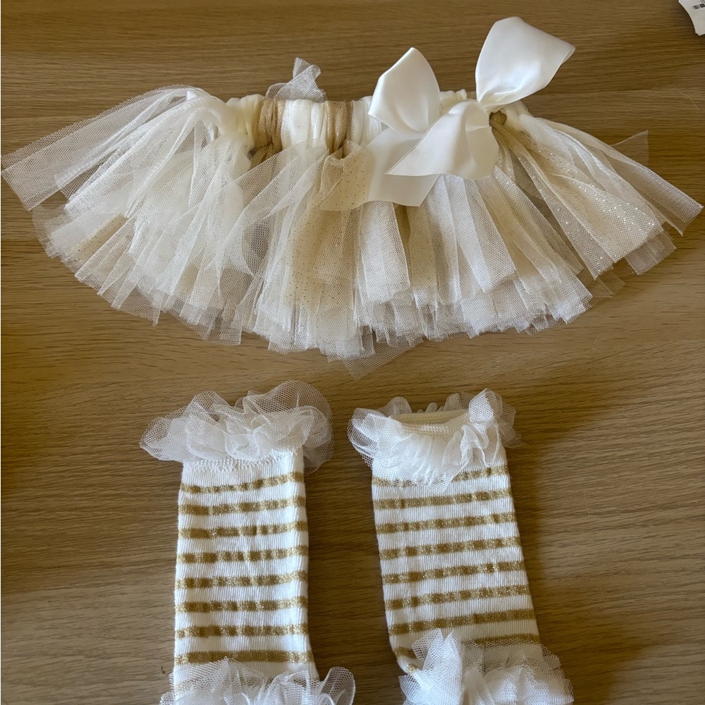 Baby Essentials Gold and White Tulle Skirt Fluffy Layers
